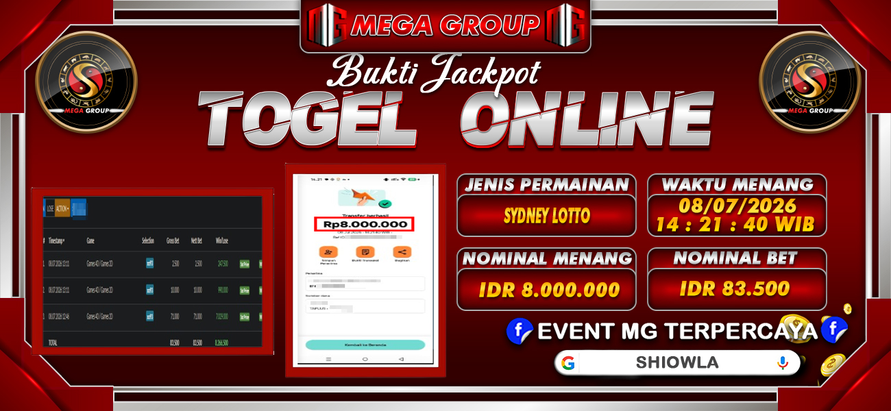 Bukti JP situs Shiowla hari Rabu, 08 Juli 2026