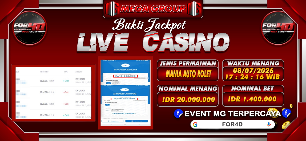 Bukti JP situs For4D hari Kamis, 09 Juli 2026